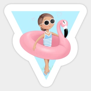 summer girl with pink flamingo. Sticker